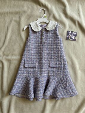 Girls Lavender Tweed Dress with White Peter Pan Collar-size 4T
